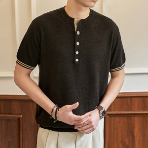 ZH8106-MW  夏季百搭T恤休闲短款男装老钱风通勤针织短袖OLO衫图片