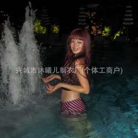 波点条纹比基尼性感分体三件套泳衣辣妹纯欲风性感抹胸泳装女温泉