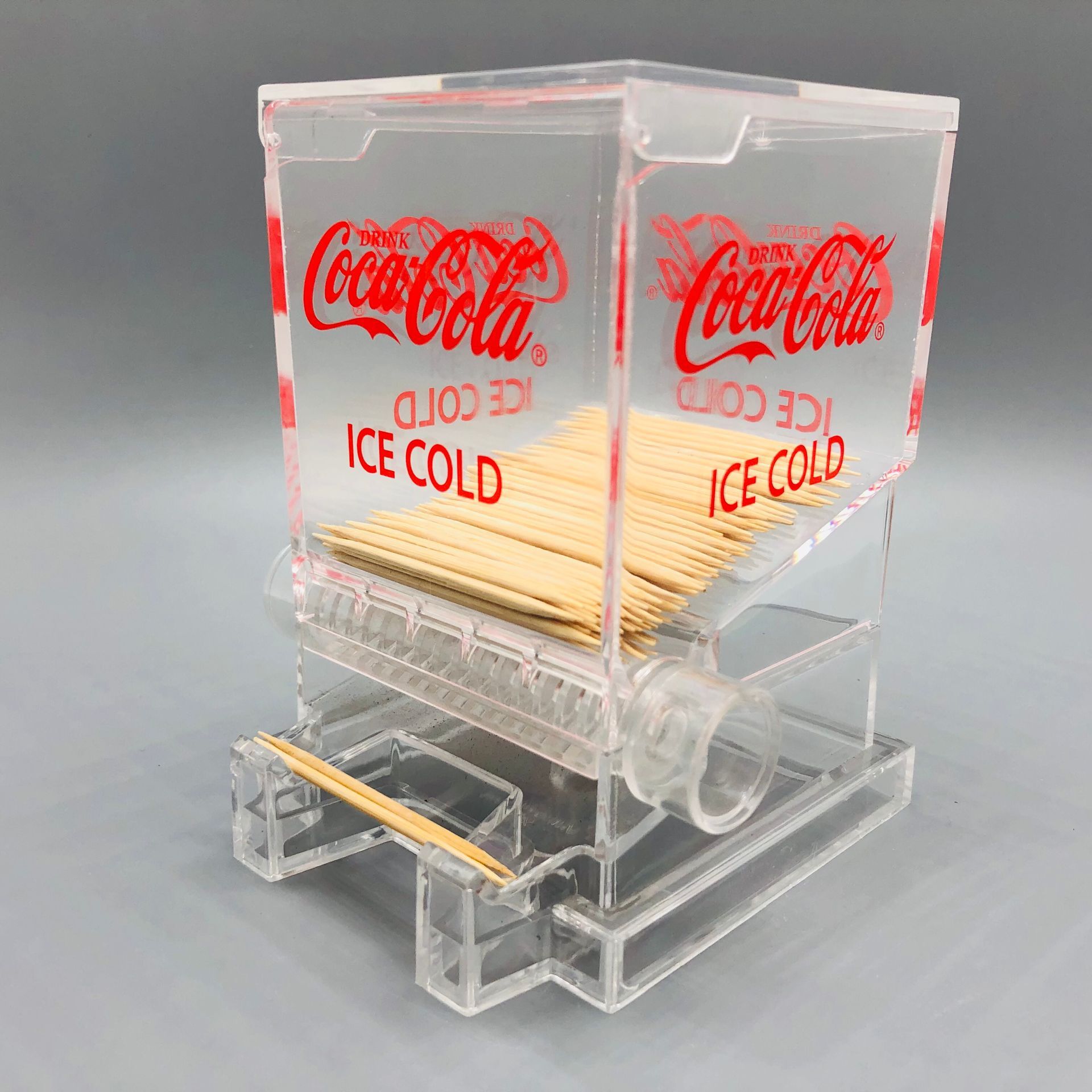 Rojo vintage cola palillo máquina expendedora forma presionando palillo titular palillo de dientes caja de almacenamiento caja palillo titular