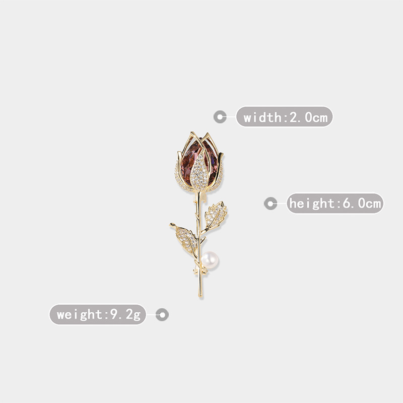 Spilla rosa tridimensionale di alta qualità, spilla in zircone con perla portaoggetti vuoto_voghion.com