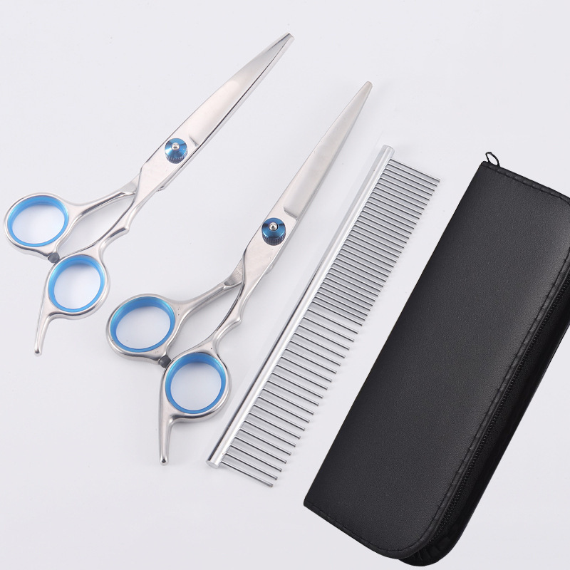 Ordinary style - straight cut + downward curve + steel comb + leather bag (blue snail and blue circle)