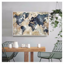 外贸热销墙画客厅装饰没有框架复古水彩世界地图绘画装饰画