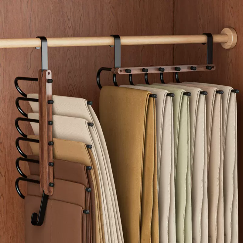 胡桃木折叠裤架多功能家用挂裤子专用衣架收纳神器衣柜内无痕裤夹