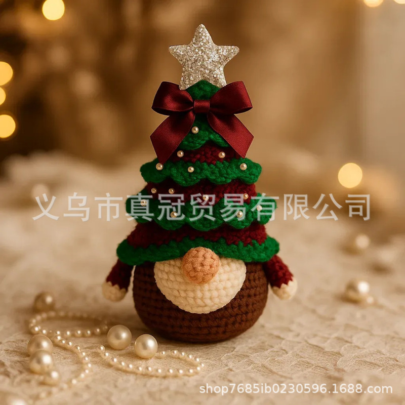 跨境新品钩织Crochet Christmas Tree Gnome圣诞树侏儒家居装饰|undefined