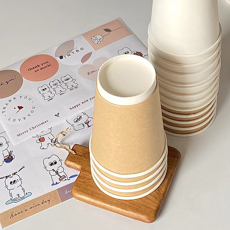 Taza de café desechable en taza de cartón kraft de doble capa con tapa engrosada taza de té de leche caliente para llevar taza de agua de leche de soja