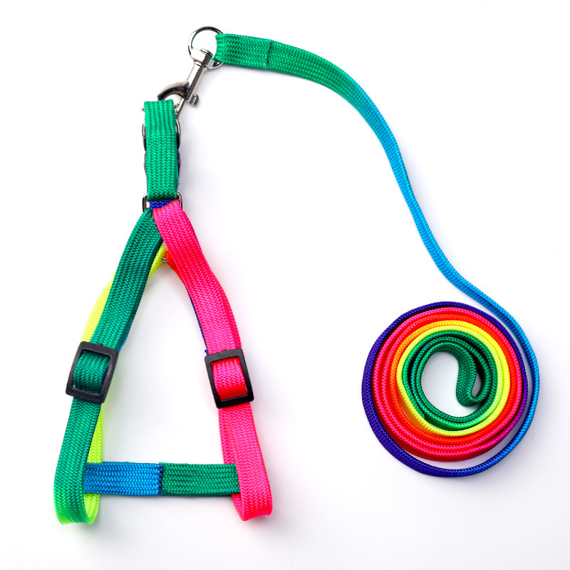 Arco Iris correa de pecho para mascotas traje de color a juego estilo chaleco anti-rotura correa de pecho de perro cuerda de tracción correa de perro en stock