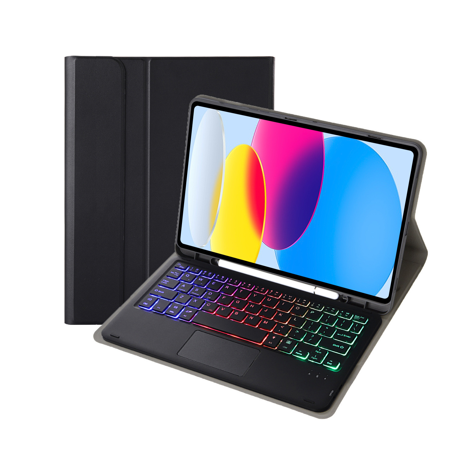 블랙 가죽 케이스 + 스퀘어 키 터치 야광 키보드