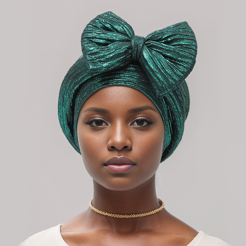 Muslim hat Fashion hot gold forehead big bow African bun hat stretch comfortable headscarf hat_viptrois.com