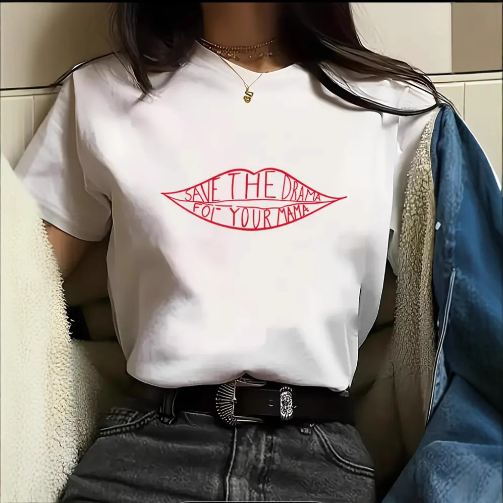 Summer white T-shirt with a round collar for leisure
