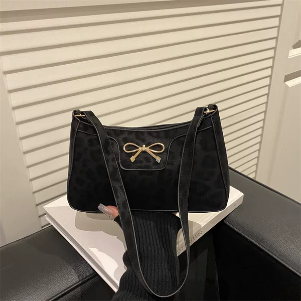 Leopard Print Bowknot Fashion Casual Commuter Women's 2026 Winter New Retro Aesthetic Single Shoulder Underarm Small Square Bag