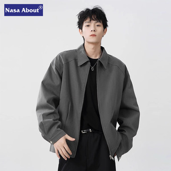 NASA美式翻领夹克男士春季宽松廓形纹理cleanfit休闲西装衬衫外套
