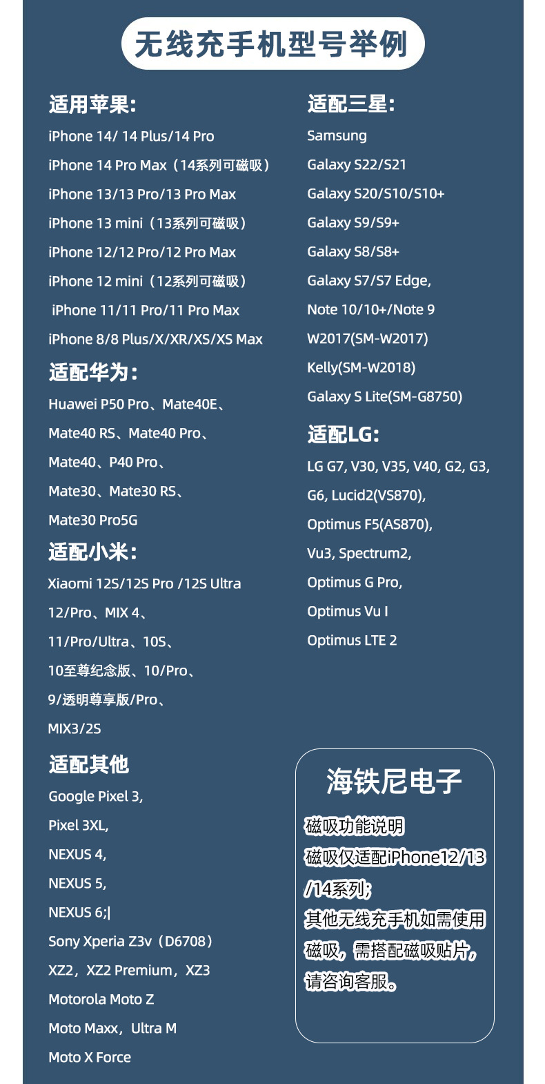Magnetic Wireless Charger手机型号+14