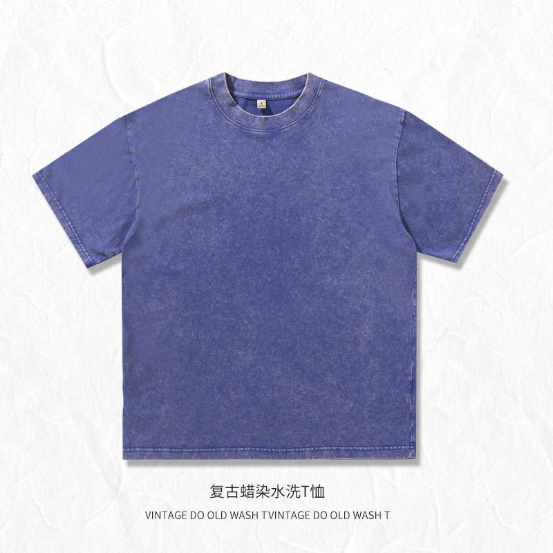 Camiseta de manga corta de algodón lavada y desgastada americana marca de moda transfronteriza Amazon estilo caliente camiseta masculina y femenina impresión LOGO personalización