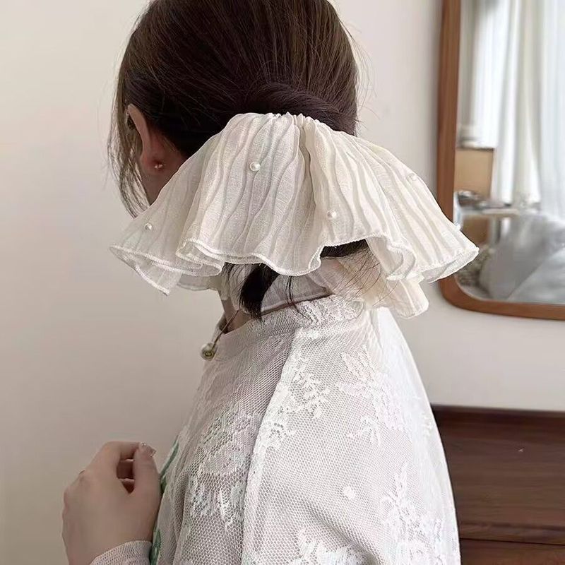 韓国風の気質プリーツパール付き大きなつばのヘアゴム、高級ヘアゴム、スーパーフェアリーの新しいヘアゴム|undefined