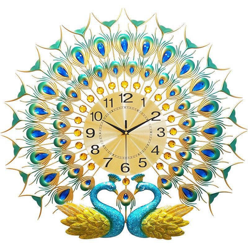 Reloj de pared de pavo real elegante de hierro forjado, diseño creativo de moda silenciosa, reloj de comercio exterior/Amazon