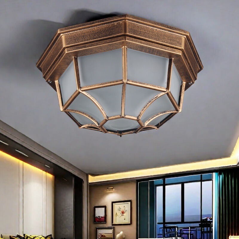 Retro Outdoor Outdoor Waterproof Three-Proof European American Insect-Proof Bathroom Corridor Balcony Aisle Eaves Ceiling Lamp Retro Outdoor Outdoor Waterproof Three-Proof European American Insect-Proof Bathroom Corridor Balcony Aisle Eaves Ceiling Lamp