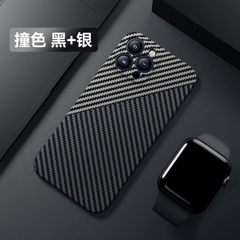 iPhone17ProMax、Apple14、カーボンファイバーパターンの新作耐衝撃ケース、15pro保護カバーに適用|undefined