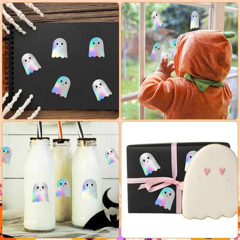 熱い販売ホログラフィックレーザーハロウィン特殊形状ゴースト落書きステッカーお祝いパーティーシール装飾ステッカー 3.8 センチメートル|undefined