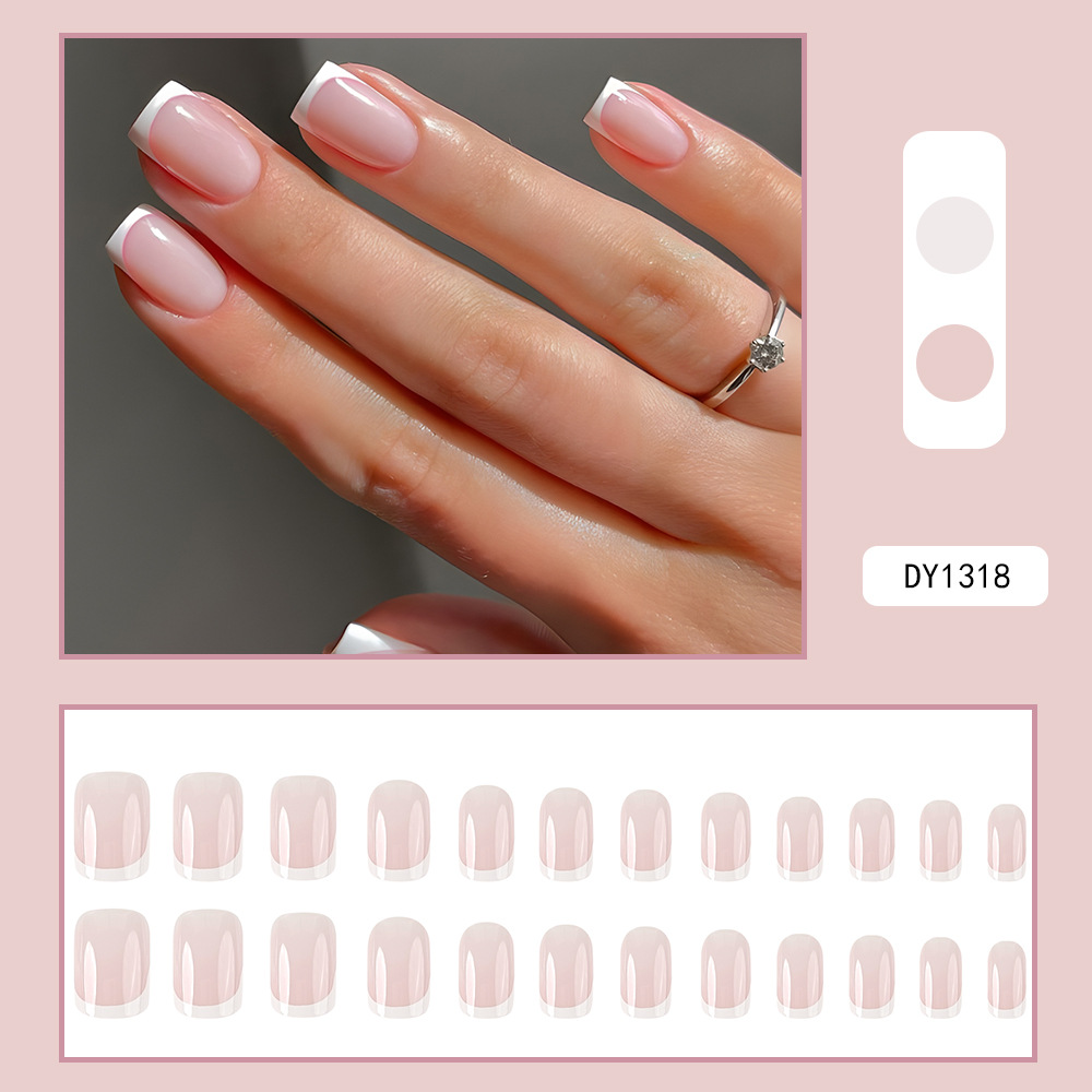 Ventas transfronterizas en polvo desnudo bordes blancos manicuras francesas temperamento suave usar uñas de cabeza plana 24 piezas de parche de uñas image 7