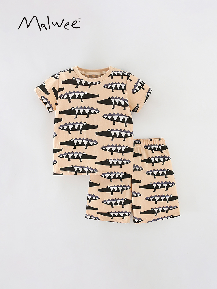 Malwee niños traje verano nuevo europeo y americano niños casual impreso cuello redondo cintura elástica traje de dos piezas