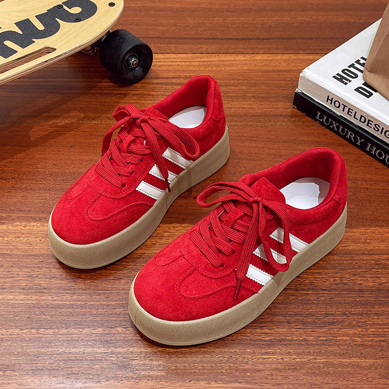 Retro Angola Red Hidden Heel German Training Shoes for Women 2025 Spring and Autumn New Casual Sneakers Sports Thick-Soled A-Gan Shoes