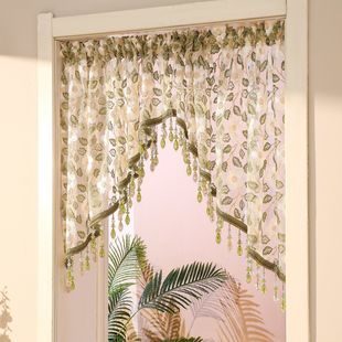 French-Style Embroidered Heavy-Duty Perforated Curtain, No Partition Corridor Door Curtain, Bead Tassel Curtain, Half Curtain, Arched Lace Bedroom Ambiance