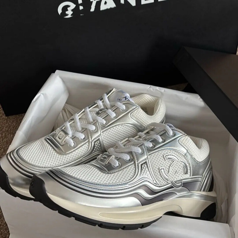 Putian Pure Original Cross-Border Chanel-Style 24C Couple's Leather Mesh Breathable Casual Sneakers