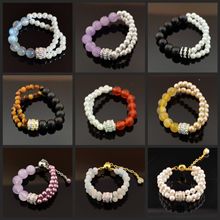 编织款抽拉可调节半双层手工戒指双排三排精致轻奢时尚紫玉贝珠