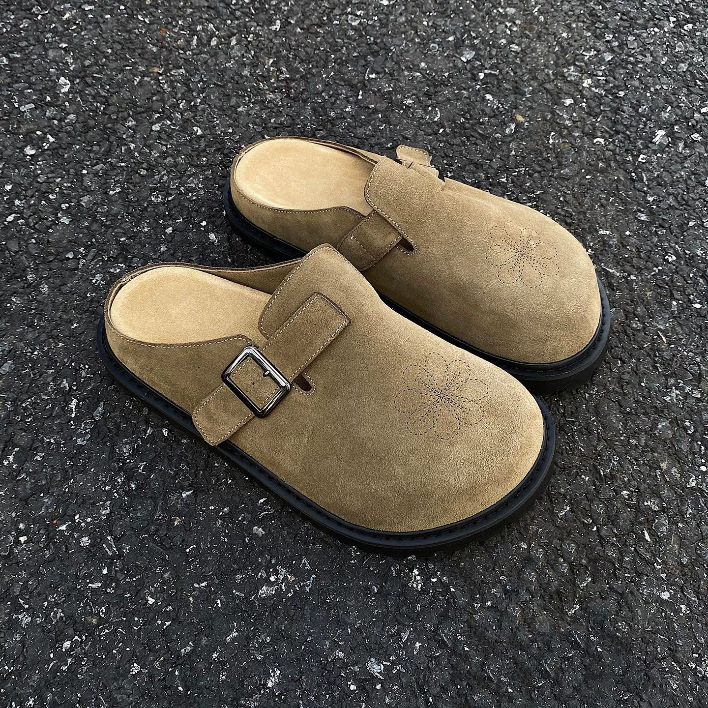 Ретро-сабо из натуральной замши из воловьей кожи без шнуровки в стиле Birkenstock, мюли в стиле старых денег, мужские полутапочки на толстой подошве, увеличивающие рост