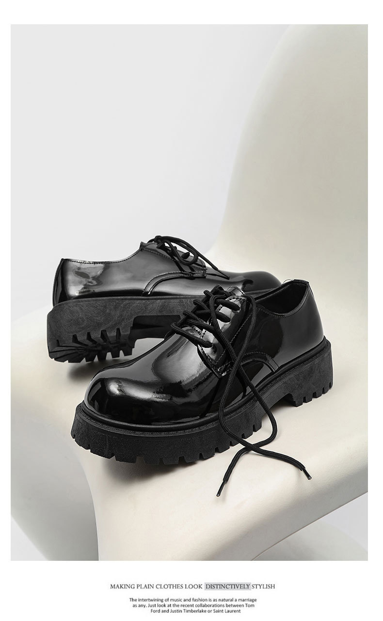 ShoeVault Casual Pelle Autunno Inverno Nuovo Nero Lucido Business Alluce Derby Niche Basso Suola Spessa Altezza Aumentante Uomo_voghion.com