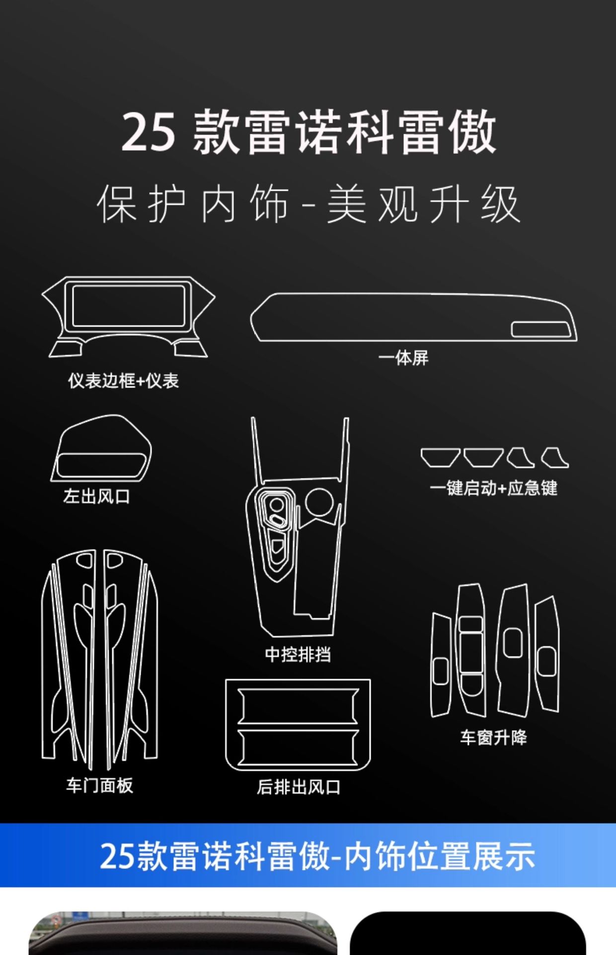 Suitable for 25 Renault Koleos Interior Protective Film Screen Tempered Film Cross-Border Exclusive Supply for Right-Hand Drive Overseas Cars