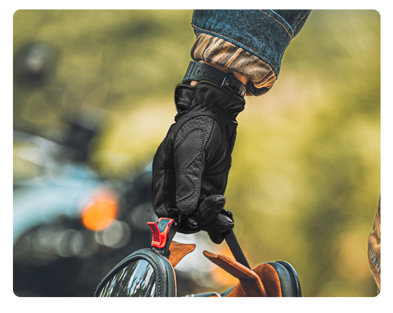 Monster Park Motorcycle Gloves Genuine Sheepskin Retro Cruise Harley Anti-Fall Motorcycle Riding Equipment Autumn