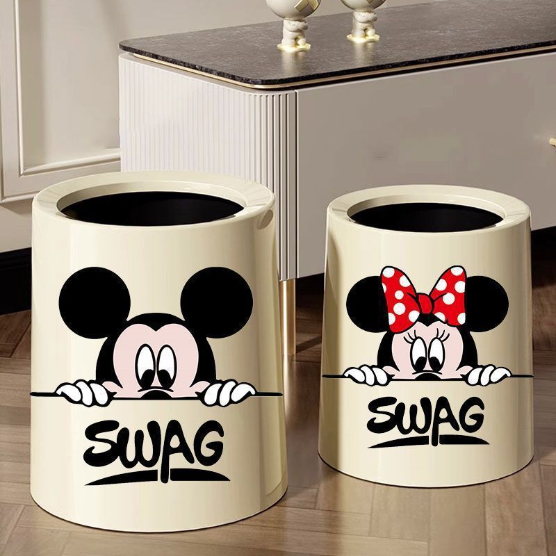 Creative Mickey Trash Can Home 2024 New Style Living Room Modern Simple Internet Popular Bathroom Bedroom Kitchen with Lid