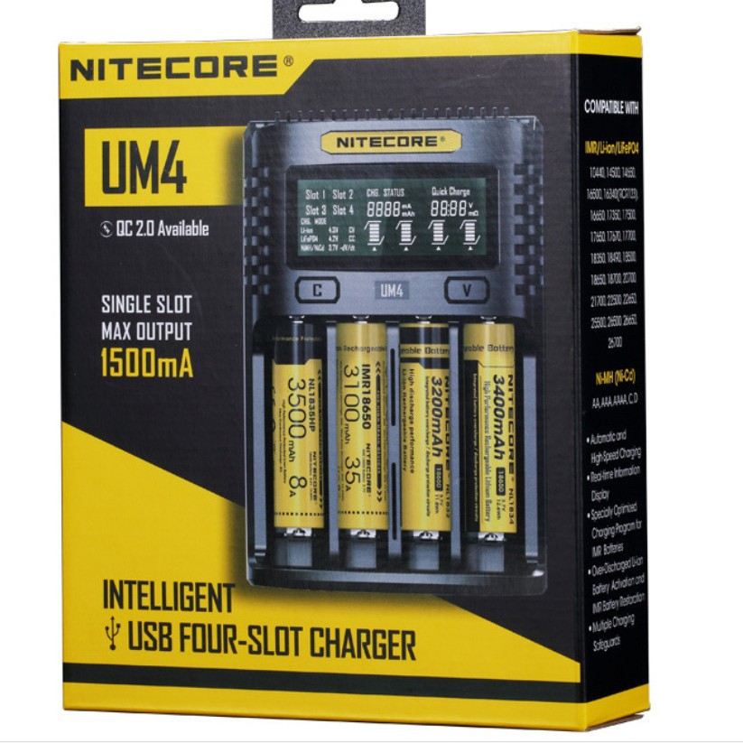 NITECORE奈特科尔um4 智能双槽lcd显示屏可自动激活修复usb充电器