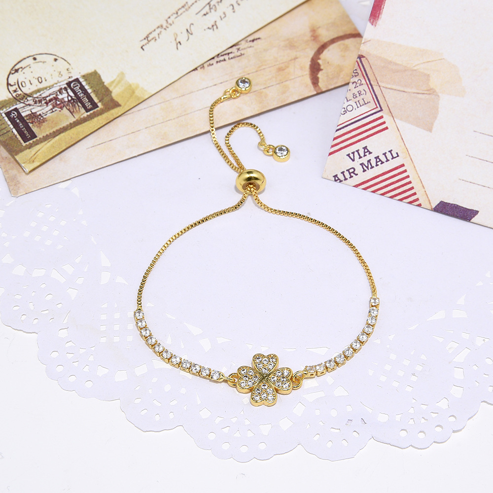 10g Weight Zircon Inlay Material Bracelets Classification 1 Piece Simple Style Leaf Copper Plating Inlay Zircon Bracelets