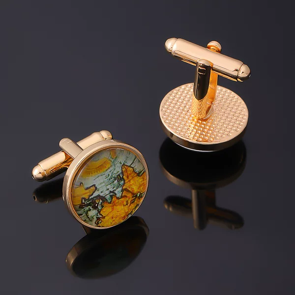 Cross-border New Accessories Earth Planet World Pattern Time Gem Men's Cuffs Metal French Cufflinks