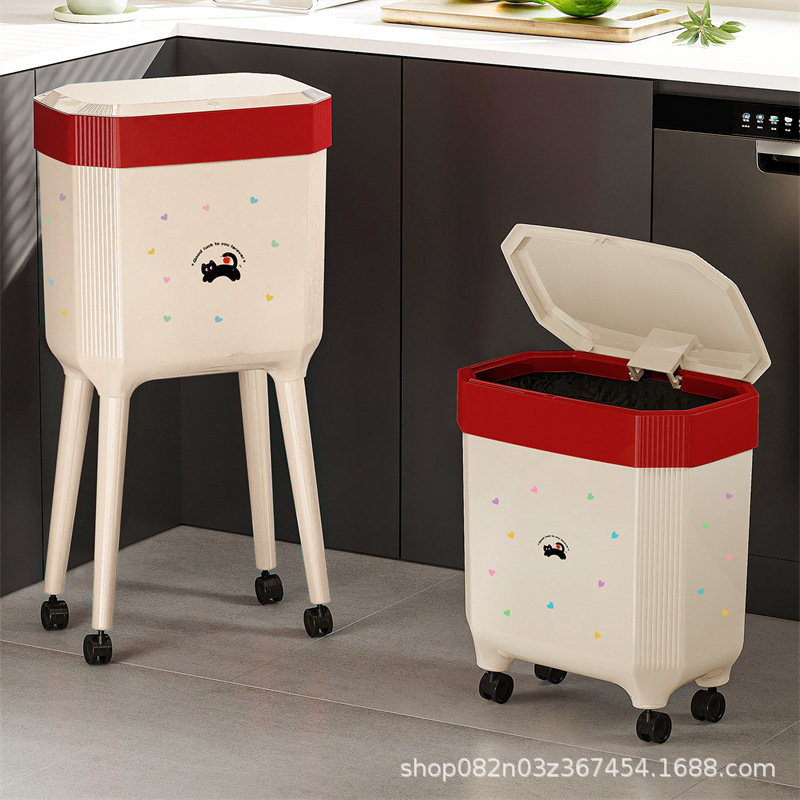 Kitchen Trash Can for Home Use, New Stylish Design with Lid, Movable, Large Capacity, No Need to Bend Over, High Legs Kitchen Trash Can for Home Use, New Stylish Design with Lid, Movable, Large Capacity, No Need to Bend Over, High Legs