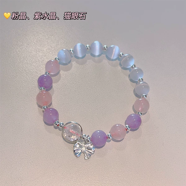 Bracelet with amethyst with bow, cat's eye