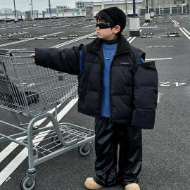 以鸿制衣2024冬季儿童立领保暖棉服男孩袖子可拆棉衣两穿加厚马甲