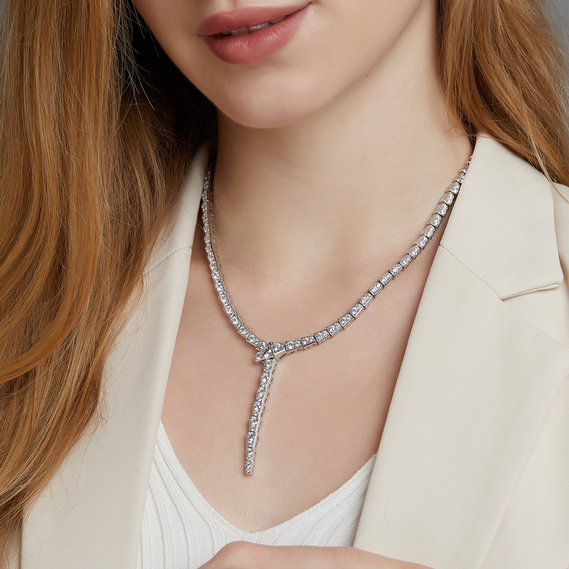 Extensión en caliente transfronteriza, cadena de clavícula de serpiente de diamante completo S925, sensación de plata de alta gama, lujo ligero, cadena de hueso de serpiente europea y americana personalizada