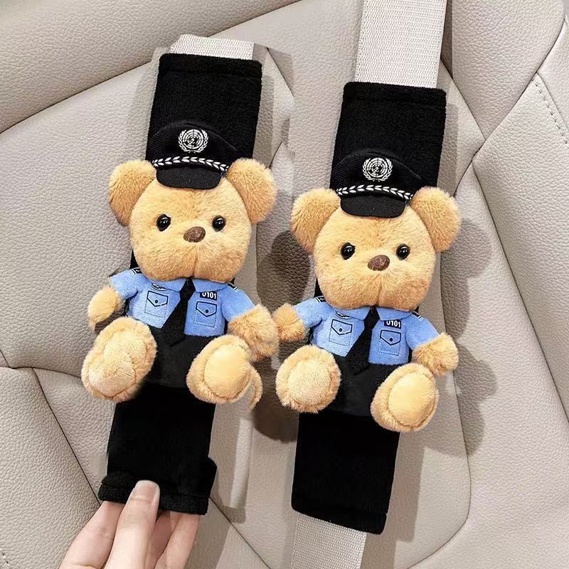 Traffic police bear car pendant, car seat belt protector, shoulder pad cover, passenger seat interior decoration, couple's gift