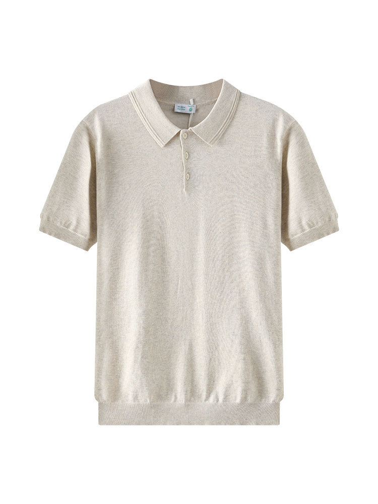 Vento japonés para hombres de punto de manga corta polo camiseta de collar sólido para hombres de verano de negocios casual alta sensación de ropa de hombre