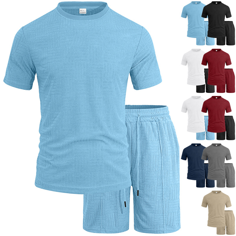 Toallas de hombre transfronterizas, ropa de botellas, pantalones cortos de mangas cortas, comercio exterior, verano transpirable, juego de deportes estadounidenses de dos piezas