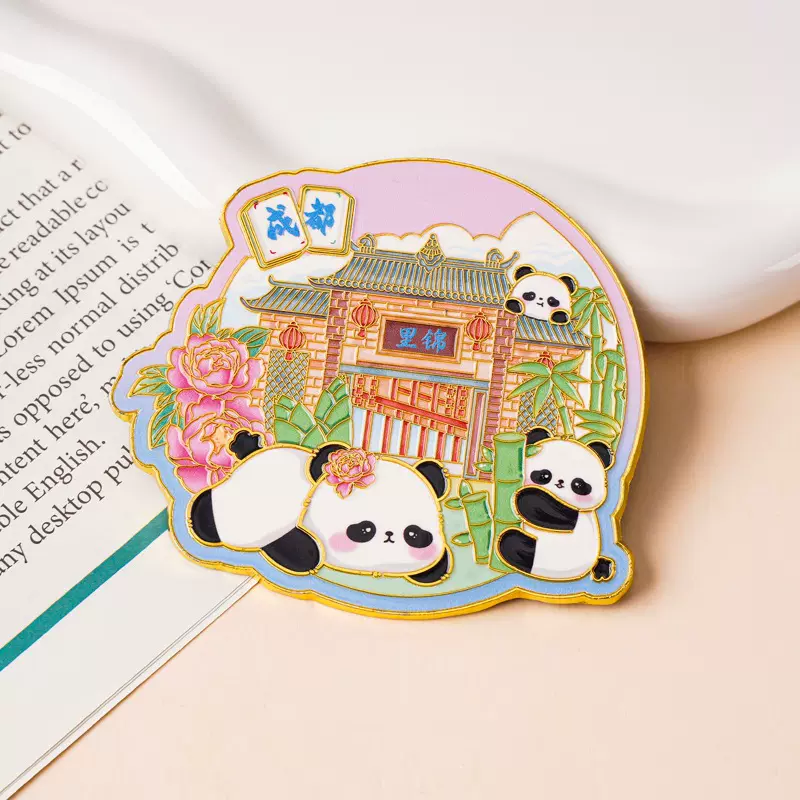 现货金属冰箱贴中国城市成都景区旅游纪念品熊猫太古里发财麻将