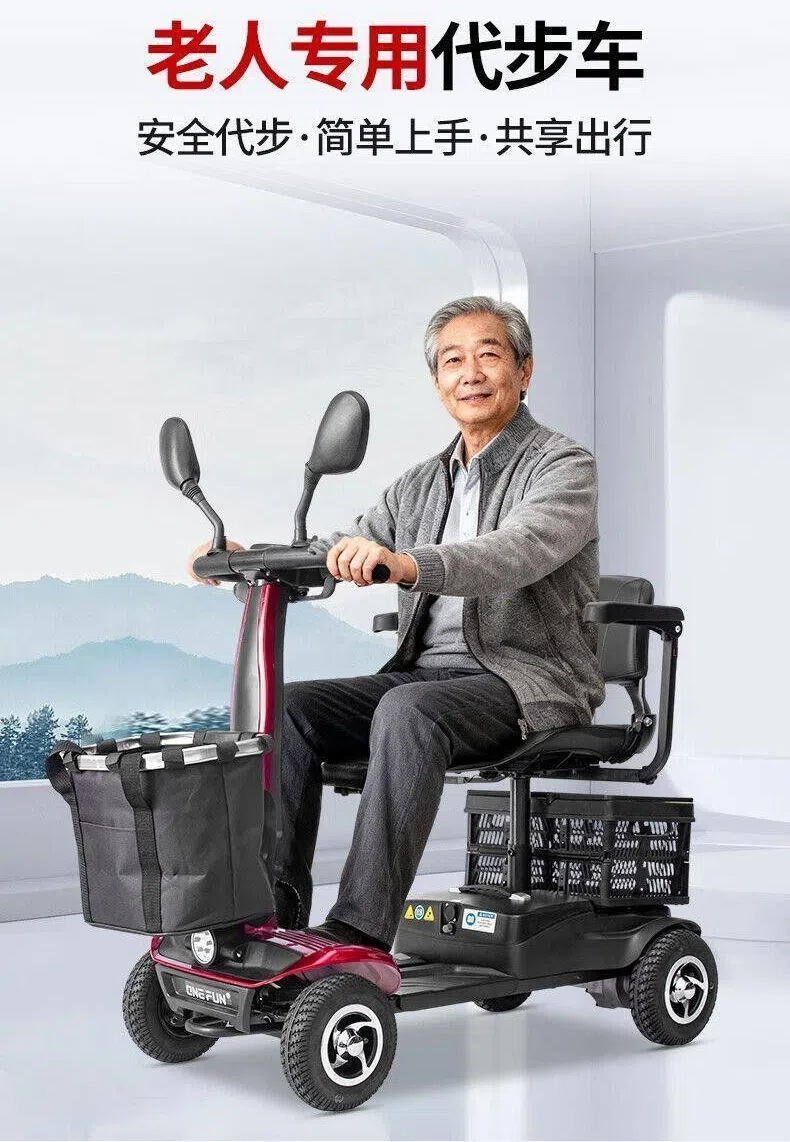 Foldable High-End Four-Wheel Electric Scooter for the Elderly, Dual-Seat Electric Vehicle for Disabled People, Elderly Mobility Aid Vehicle