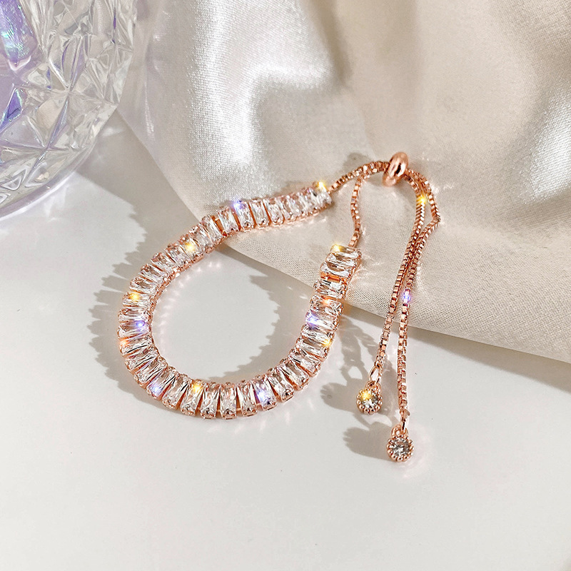 Xinghe Foreign Trade Hot-selling Super Flash Light Luxury Full Diamond Zircon Bracelet ins Niche Design Pull-out Adjustable Bracelet
