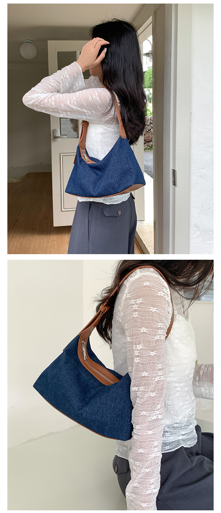 Borsa in denim versione coreana, in PU, casual, estiva, nuova, monospalla, borsa da ascella, borsa di alta gamma di nicchia da donna_voghion.com