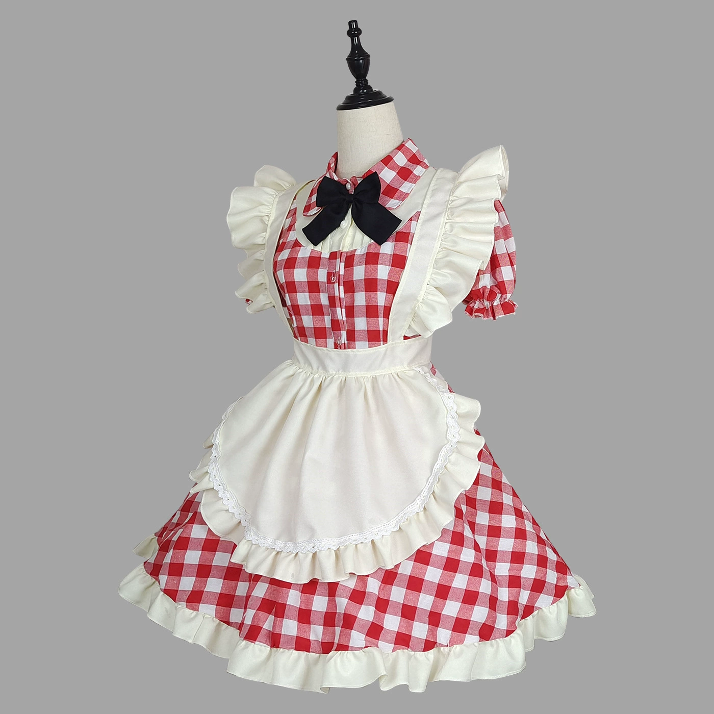 КостюмLolita в стиле униформы горничной, размеры от S до 5XL, красная клетка и Haig