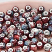 波西米亚风陶瓷圆珠复古做旧涂鸦直孔圆球 手链项链耳环饰品配件