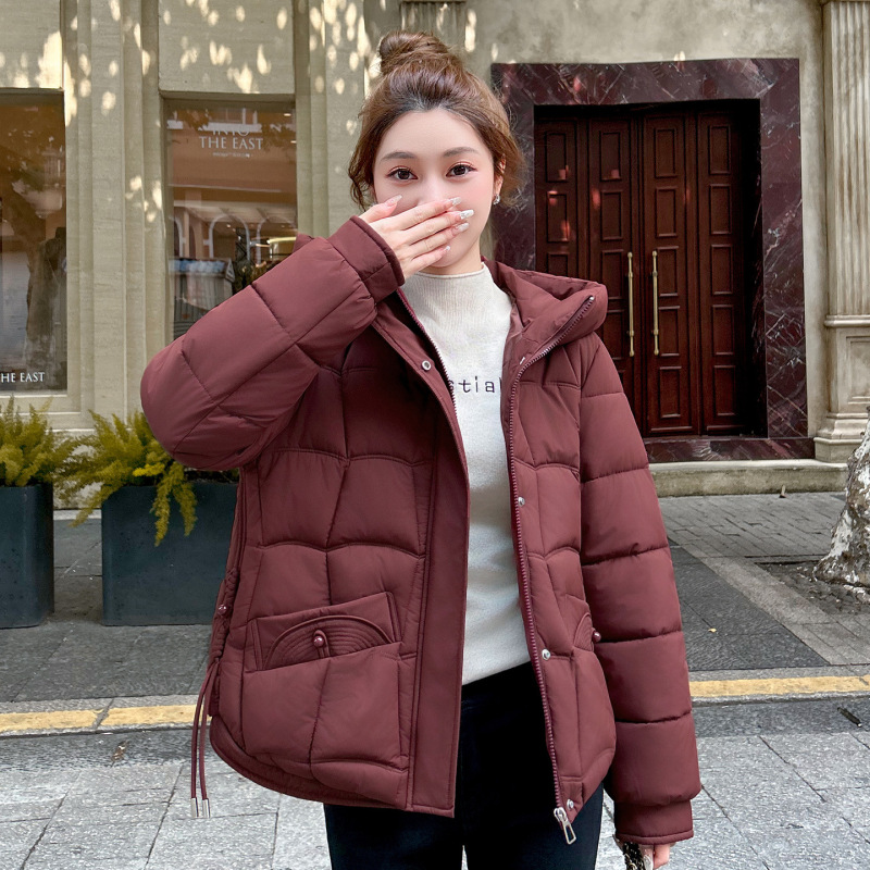 红色连帽羽绒棉服女冬季2025大码胖加厚保暖短款面包服棉衣外套|undefined